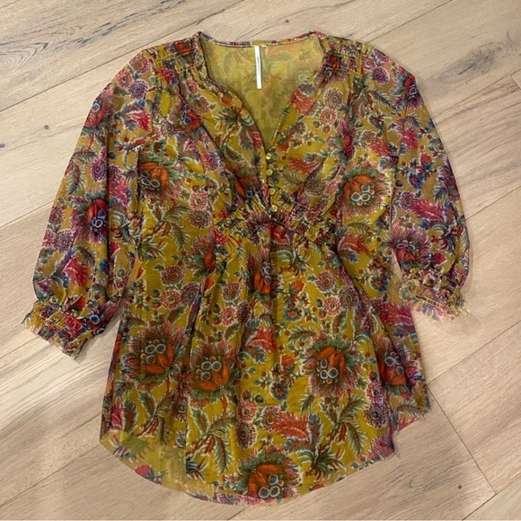 Anthropologie Floral Mesh Blouse Sz S EUC - Picture 4 of 5